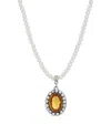 2028 Silver Tone Crystal Rimmed Topaz Imitation Oval Pearl Strand Necklace In Yellow
