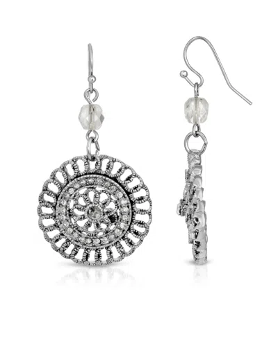 2028 Silver-tone Crystal Round Drop Earrings