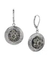 2028 Silver-tone Crystal Round Drop Earrings In Black