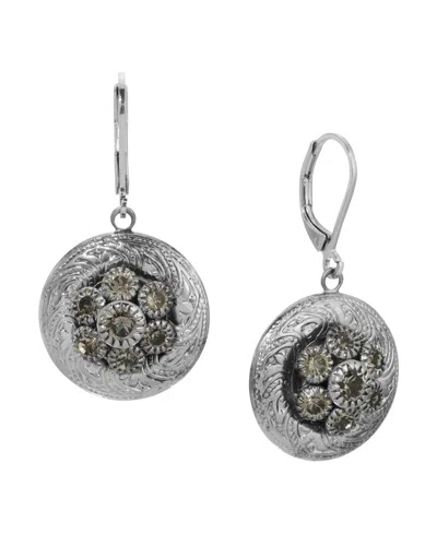 2028 Silver-tone Crystal Round Drop Earrings In Black
