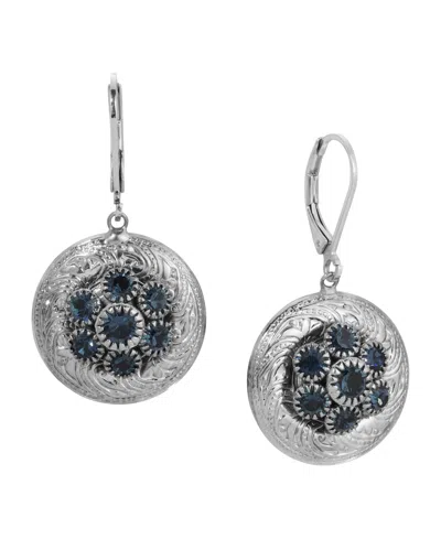 2028 Silver-tone Crystal Round Drop Earrings In Blue