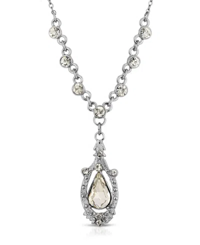 2028 Silver-tone Crystal Suspended Teardrop Necklace In Clear