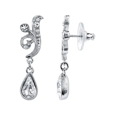 2028 Silver-tone Crystal Teardrop Swirl Earrings