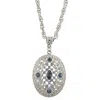 2028 Silver-tone Dark And Light Blue Crystal Filigree Oval Pendant Necklace 16" Adjustable In Blue