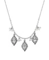 2028 Silver-tone Diamond Crystal Imitation Pearl Cluster Drop 16" Adjustable Necklace In White