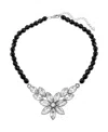 2028 Silver-tone Diamond Shaped Crystal Flower Black Beaded 15" Adjustable Necklace In Black
