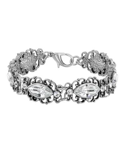 2028 Silver-tone Diamond Shaped Crystal Link Bracelet In White