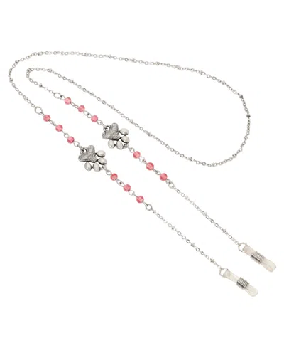 2028 Silver-tone Dog Paws Round Pink Acrylic Bead Necklace