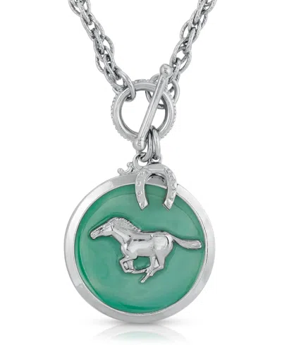 2028 Silver-tone Enamel Horse Pendant Toggle Necklace In Turquoise