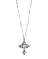 2028 Silver Tone Filigree Cross With Simulated Pearl Crystal Accent Necklace 16" Adjustable In White