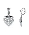 2028 Silver Tone Filigree Heart Clip Drop Earrings In Gray
