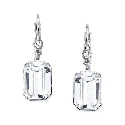 2028 Silver-tone Genuine Crystal Square Drop Earrings