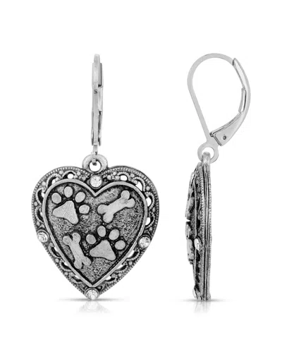 2028 Silver Tone Heart Paw And Bones Drop Earrings