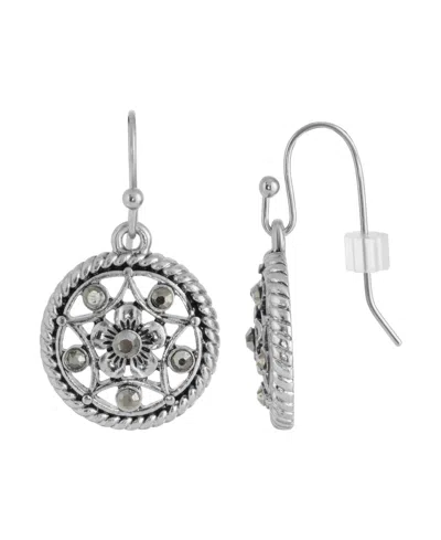 2028 Silver-tone Hematite Round Drop Earrings In Gray