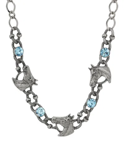 2028 Silver-tone Horse Blue Crystal Necklace