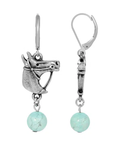 2028 Silver-tone Horse Head Turq Bead Earring In Turquoise
