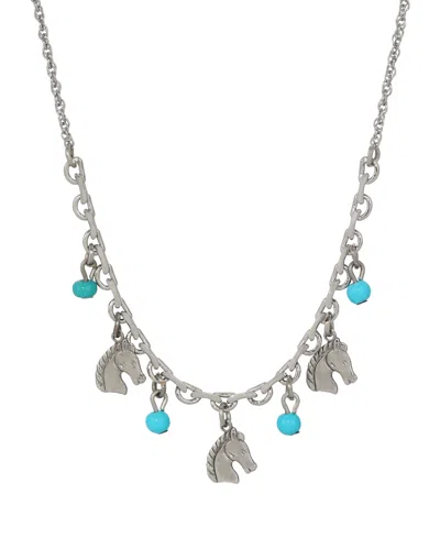 2028 Silver-tone Horse Turquoise Acrylic Bead Necklace