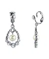 2028 Silver Tone Imitation Pearl And Crystal Clip Drop Earrings In Silver