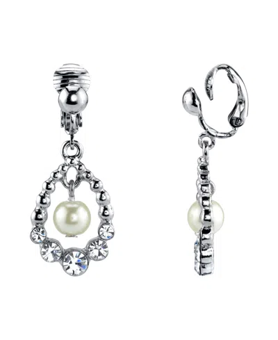 2028 Silver Tone Imitation Pearl And Crystal Clip Drop Earrings
