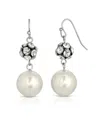 2028 Silver-tone Imitation Pearl And Crystal Fireball Drop Earrings In White