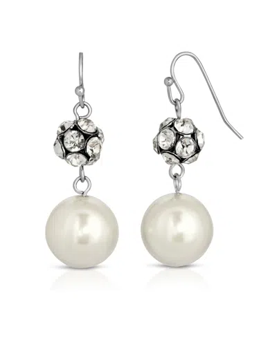 2028 Silver-tone Imitation Pearl And Crystal Fireball Drop Earrings In White
