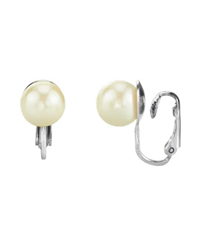2028 Silver Tone Imitation Pearl Clip Earrings In White