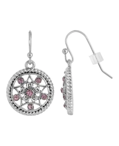 2028 Silver-tone Light Amethyst Purple Round Drop Earrings