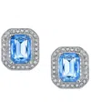 2028 Silver-tone Lt. Sapphire Blue With Crystal Octagon Button Earrings In Blue