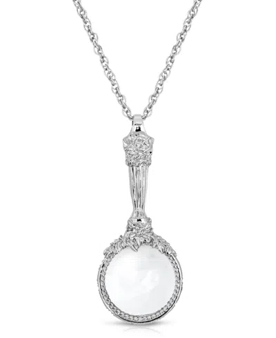 2028 Silver-tone Magnifying Glass Pendant 30" Necklace In White