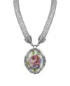 2028 Silver-tone Mesh Tube Chain With Oval Flower Pendant 18" Necklace In Pink