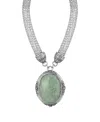 2028 Silver-tone Mesh Tube Chain With Oval Green Pendant 18" Necklace In Green