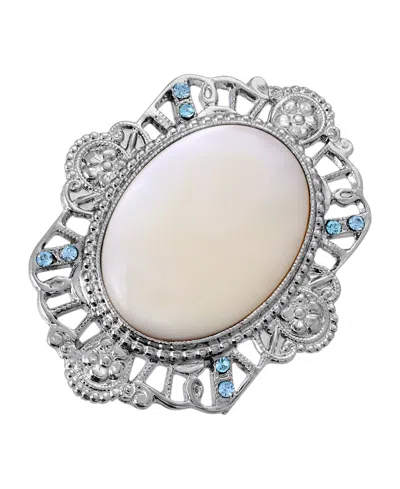 2028 Silver-tone Mother Of Pearl Oval Pin In White