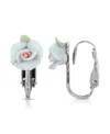 2028 Silver Tone Porcelain Rose Clip Earrings In Blue
