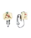 2028 Silver Tone Porcelain Rose Clip-on Earrings In Cream