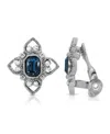 2028 Silver Tone Rectangle Crystal Floral Clip Earring In Blue