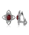 2028 Silver Tone Rectangle Crystal Floral Clip Earring In Brown