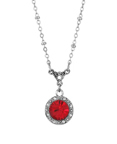2028 Silver-tone Round Red Crystal With Clear Crystal Necklace
