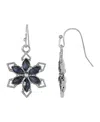 2028 Silver-tone Sapphire Blue Color Stone With Crystal Flower Earring In Blue