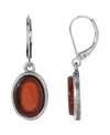 2028 Silver-tone Semi Precious Carnelian Oval Flat Drop Earrings In Red