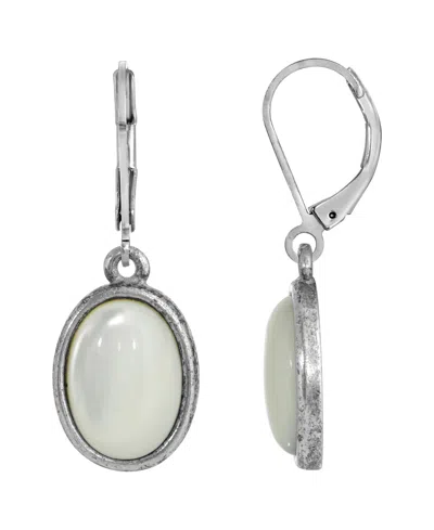 2028 Silver-tone Semi Precious Mother Of Pearl Oval Drop Earrings In White