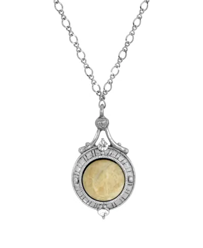 2028 Silver-tone Semi Precious Round Stone Necklace In Brown