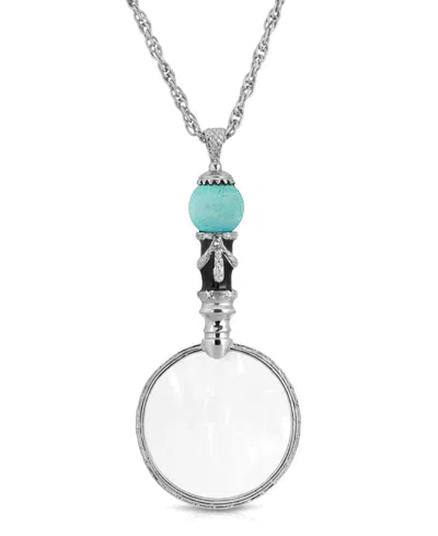 2028 Silver Tone Semi-precious Turquoise Magnifier 30" Pendant