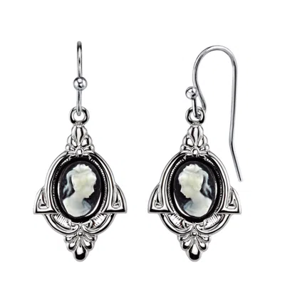 2028 Silver-tone Simulated Cameo Drop Earrings In Jet