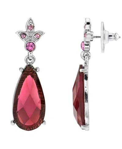 2028 Silver-tone Stone And Crystal Teardrop Earrings In Purple