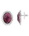 2028 Silver-tone Stone Faceted Oval Button Earrings In Purple