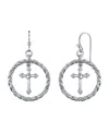 2028 Silver Tone Suspended Cross Hoop Drop Earrings In Grey