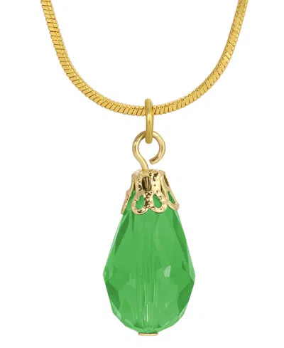 2028 Silver Tone Teardrop Bead Necklace In Green