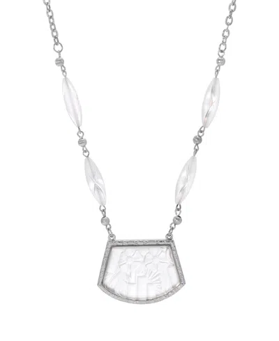 2028 Silver-tone White Floral Lalique Pendant Necklace