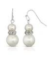 2028 Silver-tone White Graduated Imitation Pearl And Crystal Drop Earrings In White