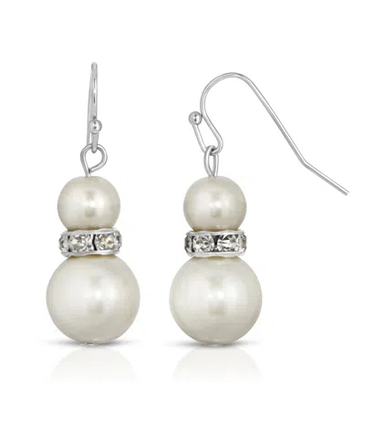 2028 Silver-tone White Graduated Imitation Pearl And Crystal Drop Earrings